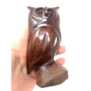 Hand Carved Owl Wood Carving 5” Ironwood / Walnut Figurine Statue